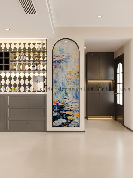 "Water Lilies" Art glass partition screen